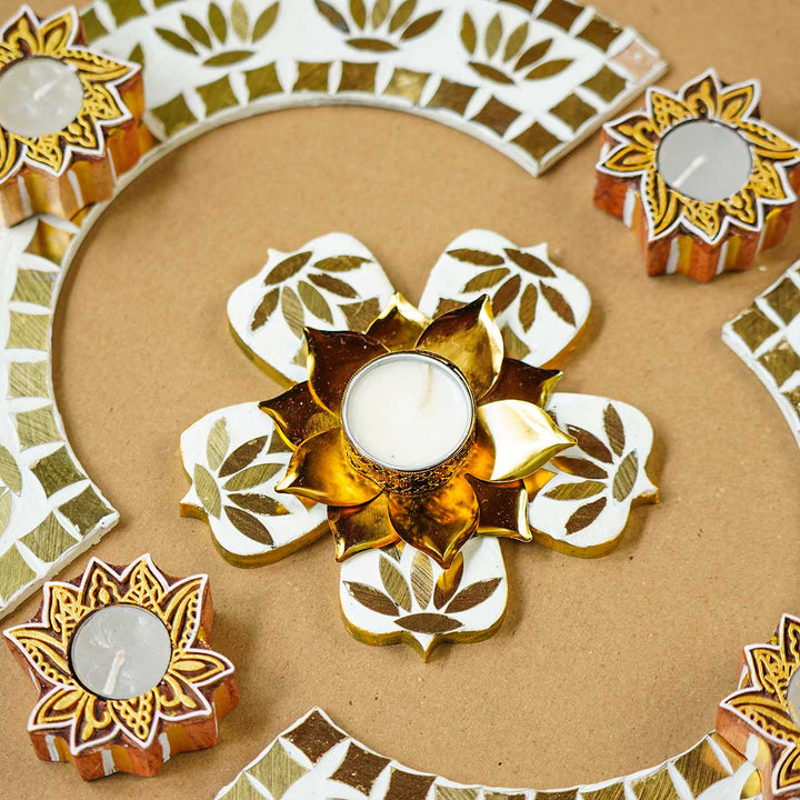 Handmade White Lotus Mosaic Decor Set | Set Of 8