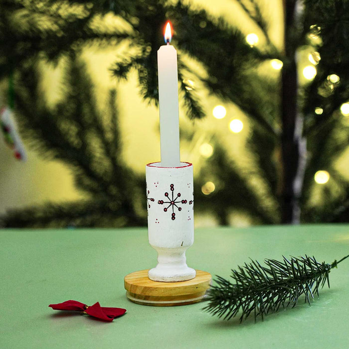 Handmade White Multifunctional Terracotta Candle Holder For Christmas Table Decoration