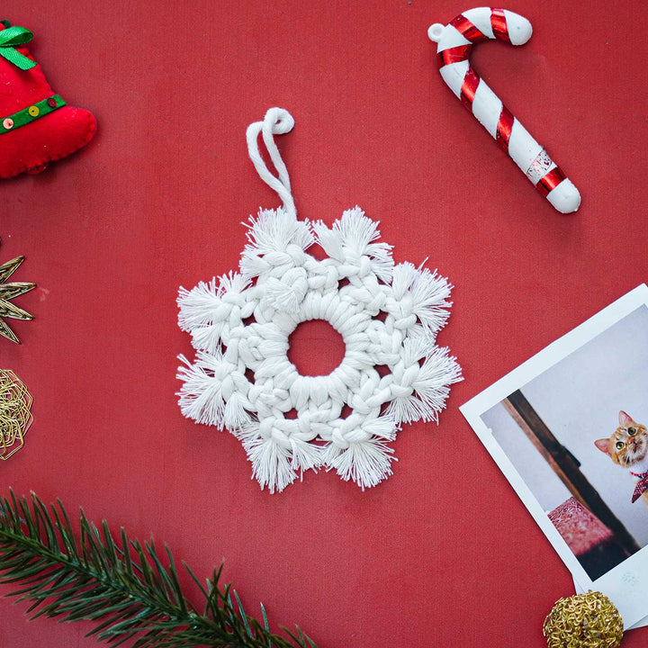 Handmade White Snowflake Macrame Ornament For Christmas Tree Decoration