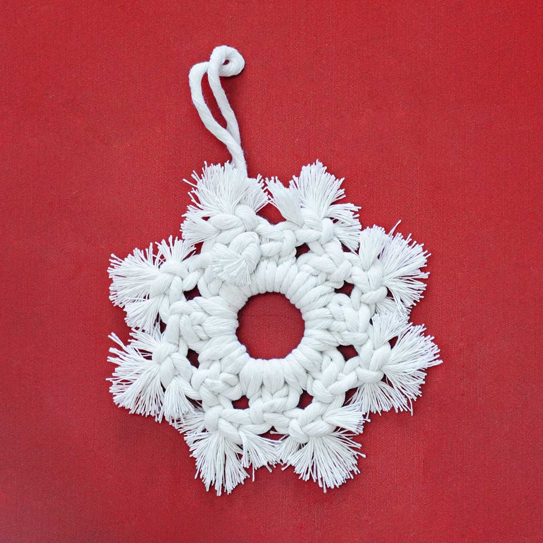 Handmade White Snowflake Macrame Ornament For Christmas Tree Decoration