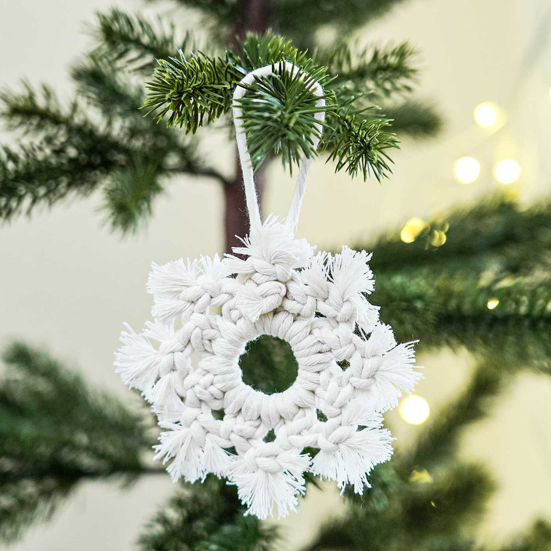 Handmade White Snowflake Macrame Ornament For Christmas Tree Decoration