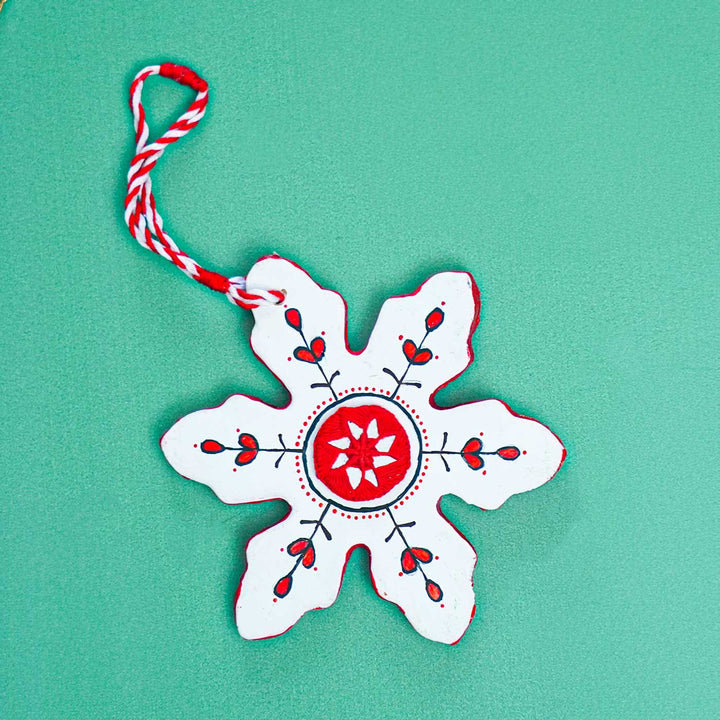 Handmade White Snowflake Terracotta Ornaments For Christmas Tree Decoration