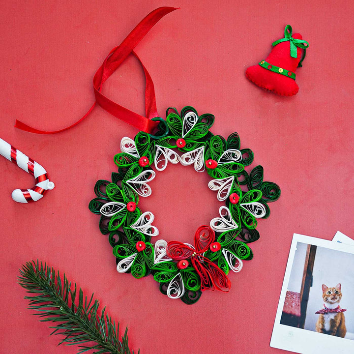 Handmade Wreath Paper Quilling Ornament For Christmas Tree Decoration