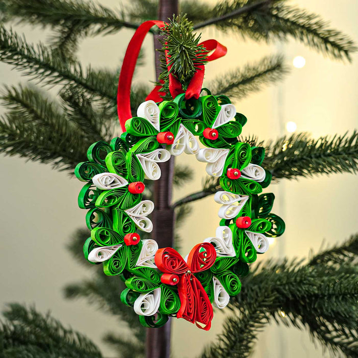 Handmade Wreath Paper Quilling Ornament For Christmas Tree Decoration