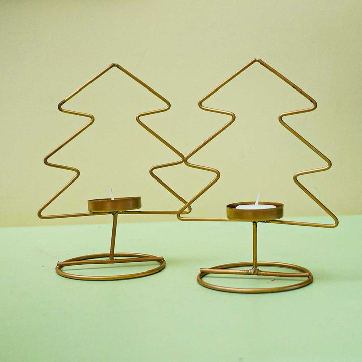 Handmade Xmas Tree Metal Tealight Holder For Christmas Table Decoration