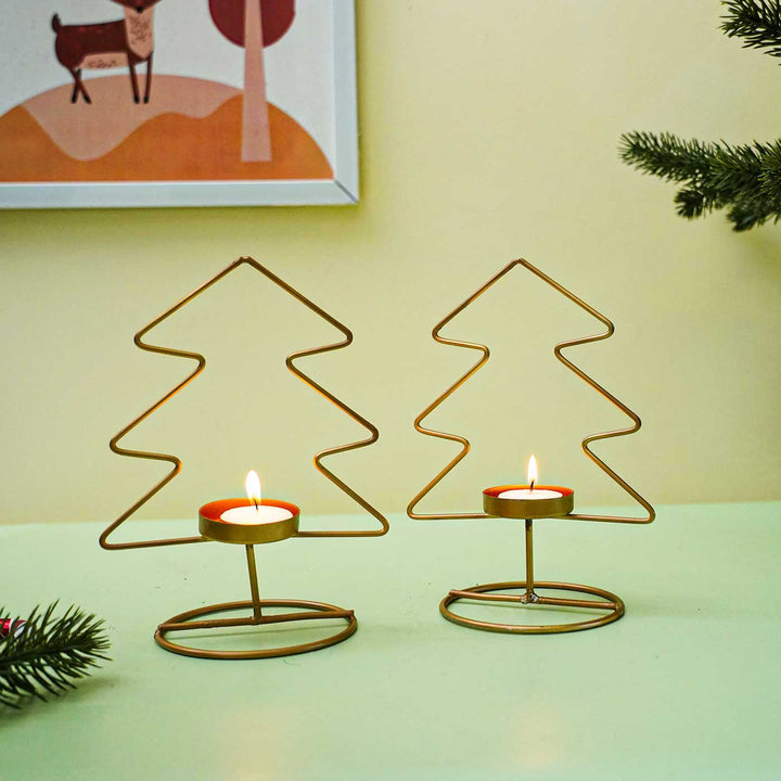 Handmade Xmas Tree Metal Tealight Holder For Christmas Table Decoration