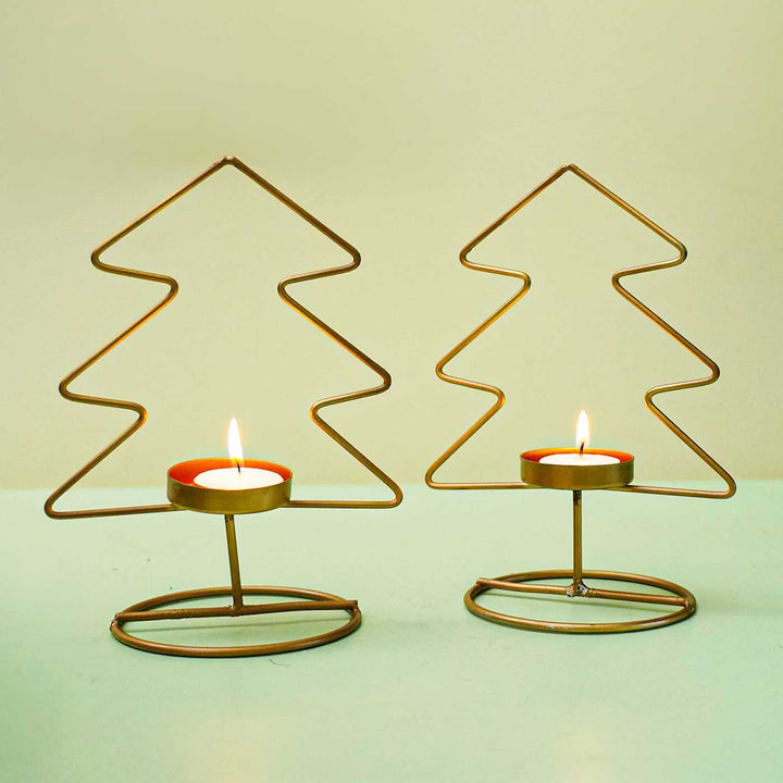 Handmade Xmas Tree Metal Tealight Holder For Christmas Table Decoration