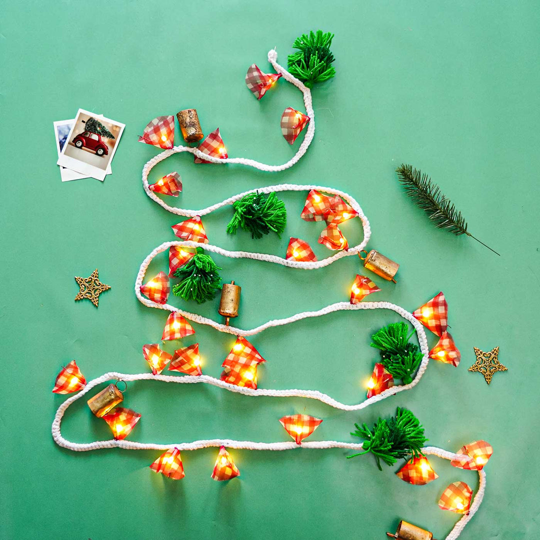 Handmade Xmas Tree Woolen Fairy Lights For Christmas Decoration