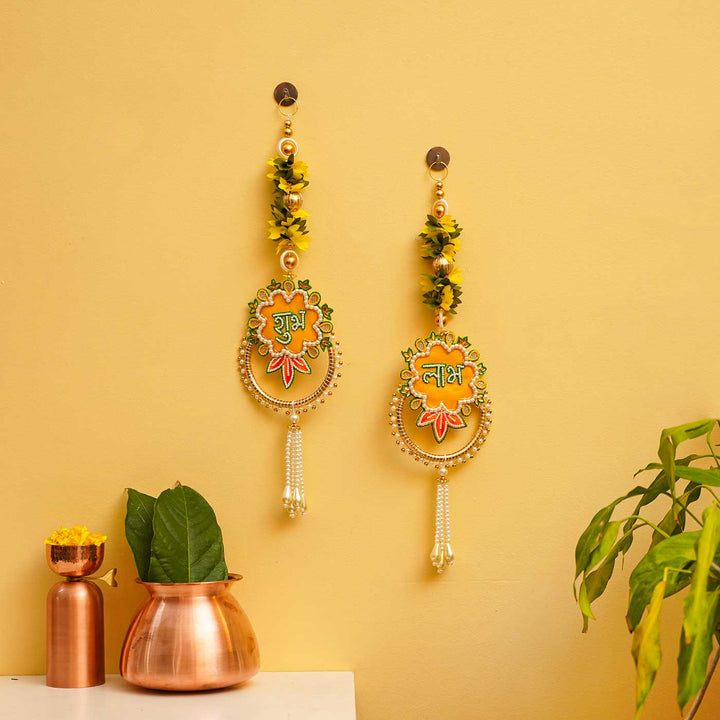 Handmade Yellow And Green Gajra Shubh Labh Hanging