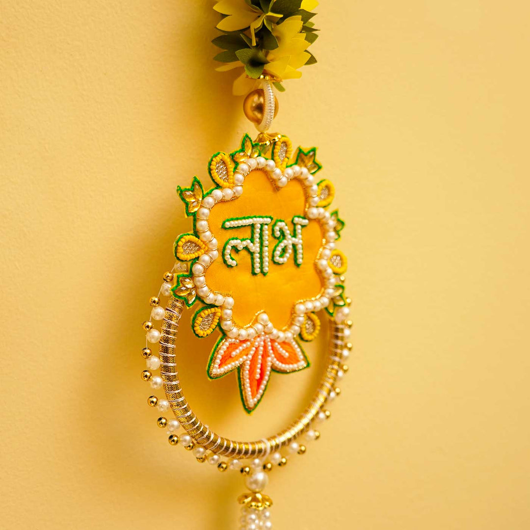 Handmade Yellow And Green Gajra Shubh Labh Hanging