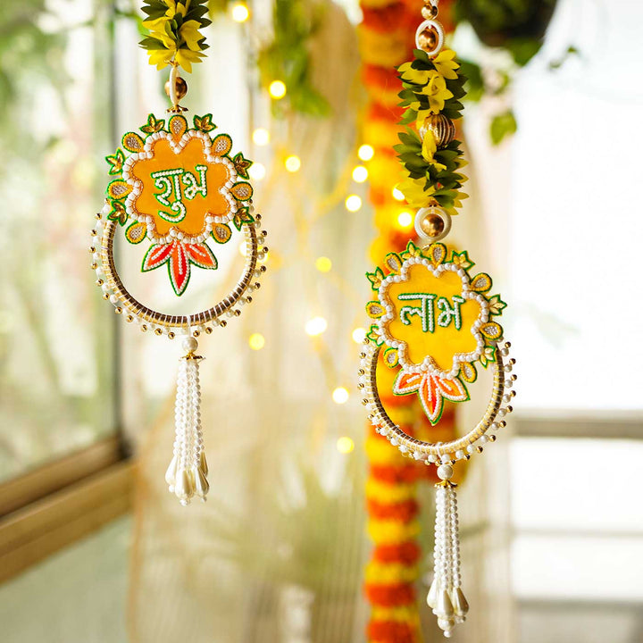 Handmade Yellow And Green Gajra Shubh Labh Hanging