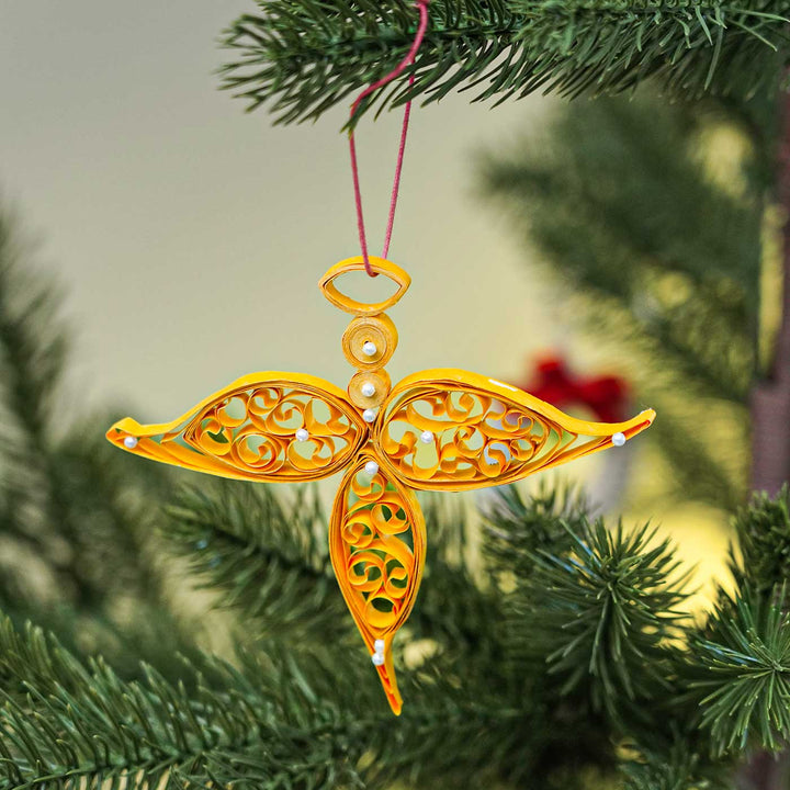 Handmade Yellow Angel Paper Quilling Ornament For Christmas Tree Decoration