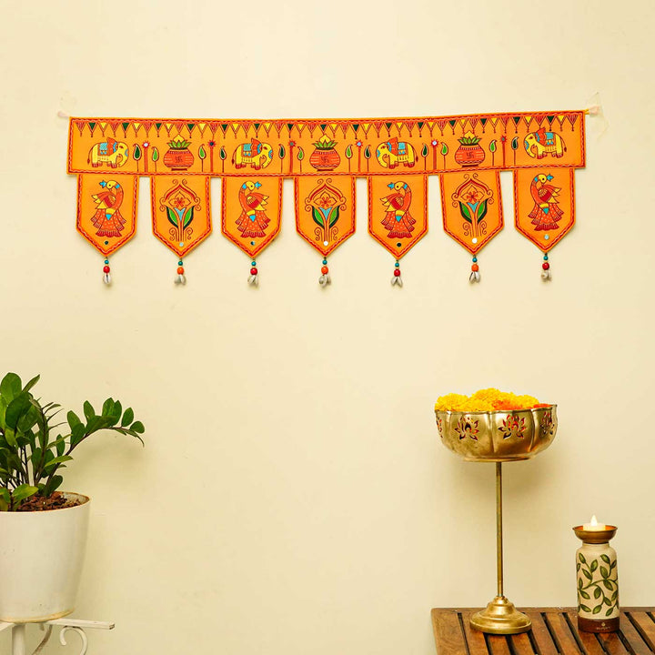 Handmade Decorative Madhubani Art Yellow Toran