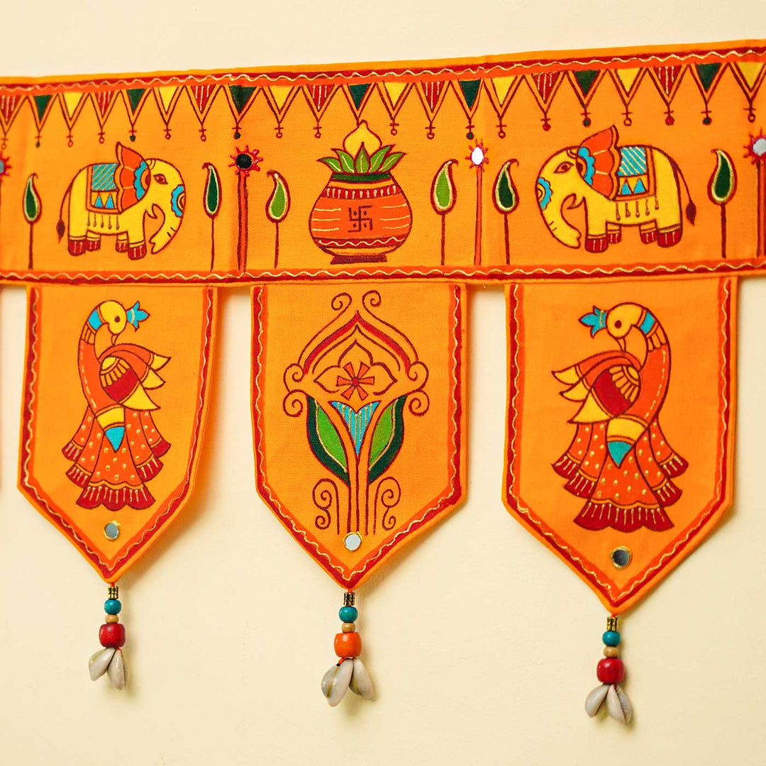 Handmade Decorative Madhubani Art Yellow Toran