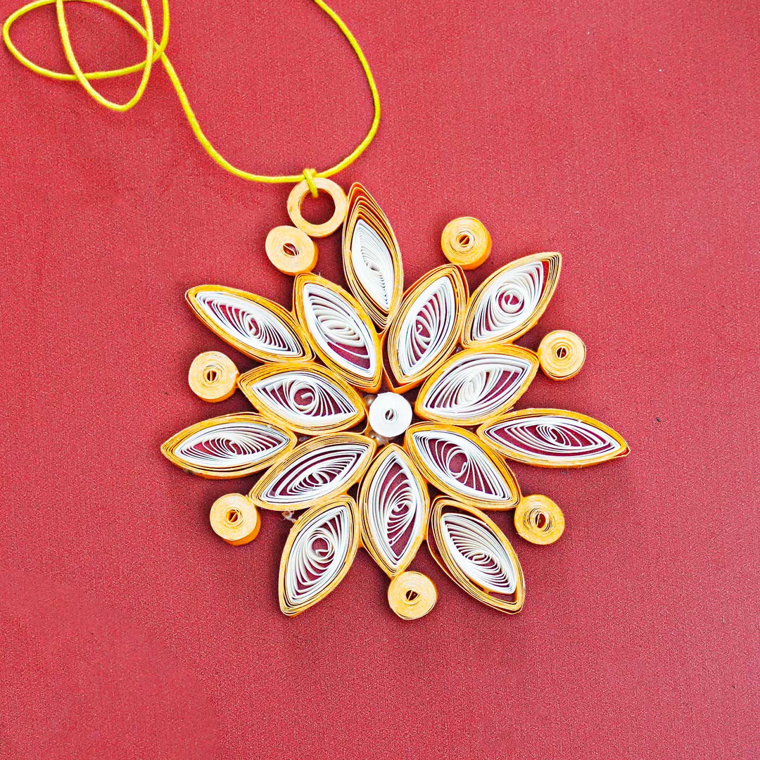 Handmade Yellow Mini Snowflake Paper Quilling Ornament For Christmas Tree Decoration