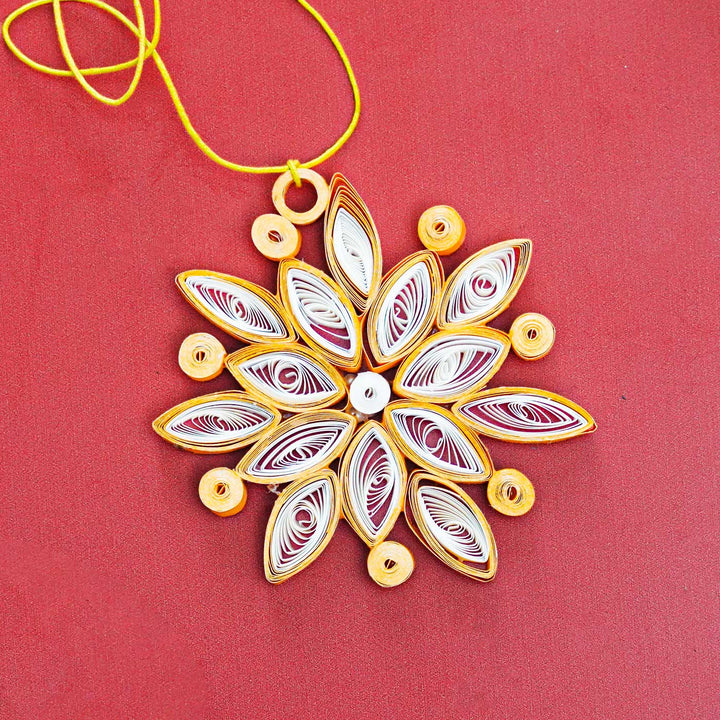 Handmade Yellow Mini Snowflake Paper Quilling Ornament For Christmas Tree Decoration