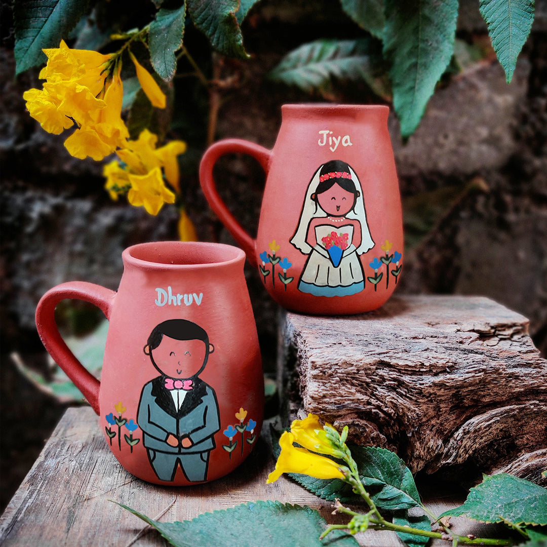 Buy Handpainted Clay Mugs for Couples - Personalized Wedding Gift Online On  Zwende
