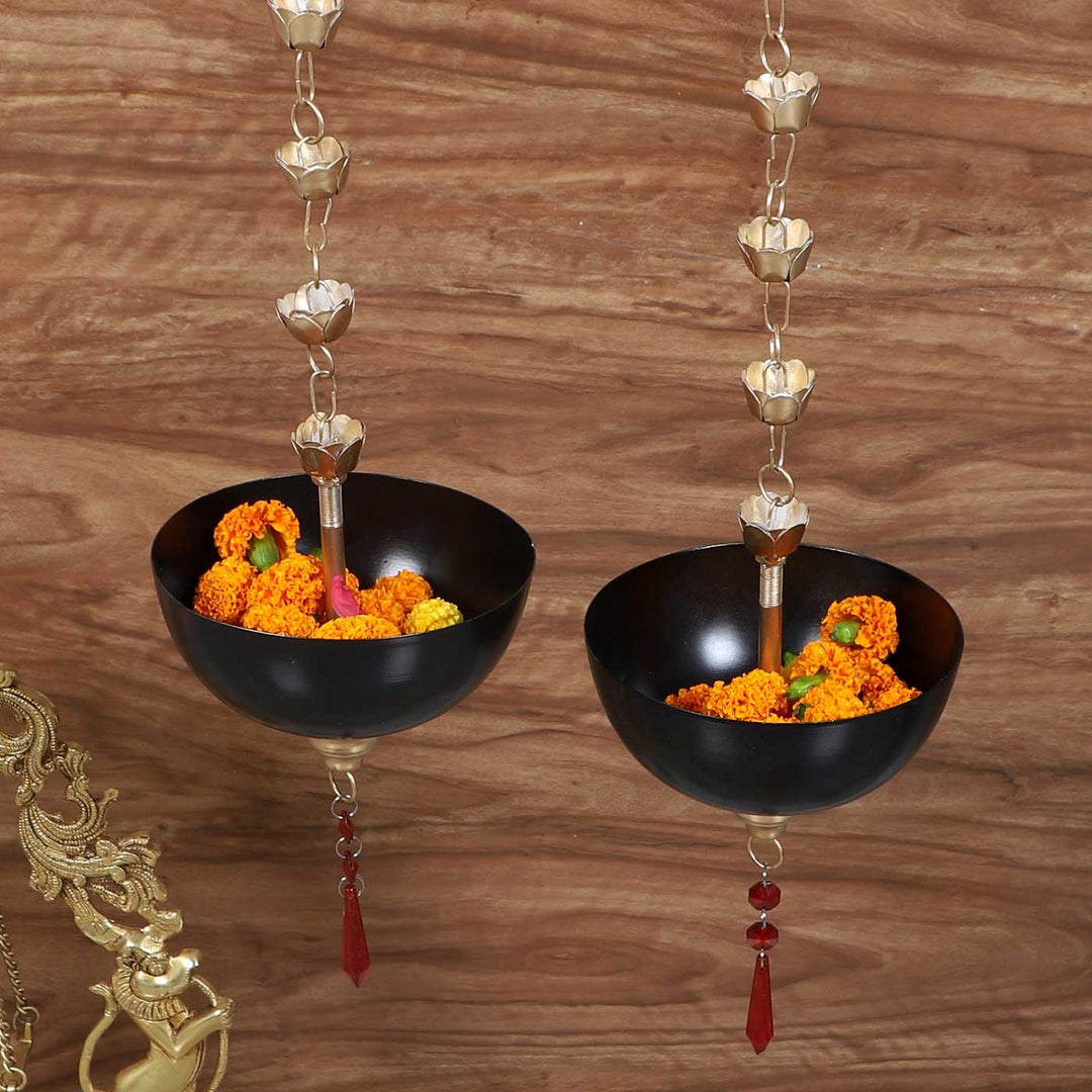 Handmade Hanging Black Bowl Urli | Set of 2