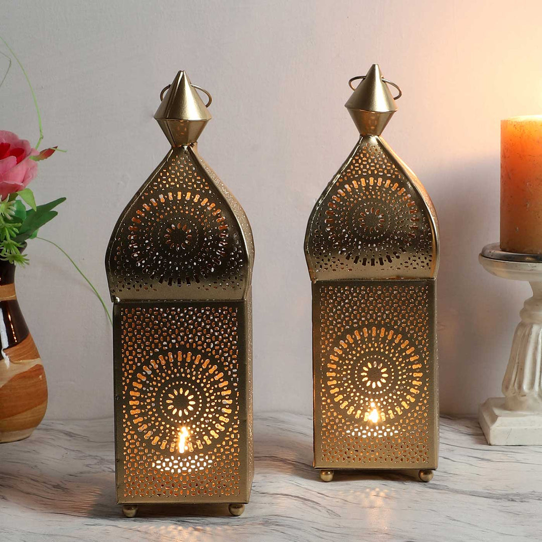 Handmade Hanging Etching Square Lantern Tealight Holder | Set of 2