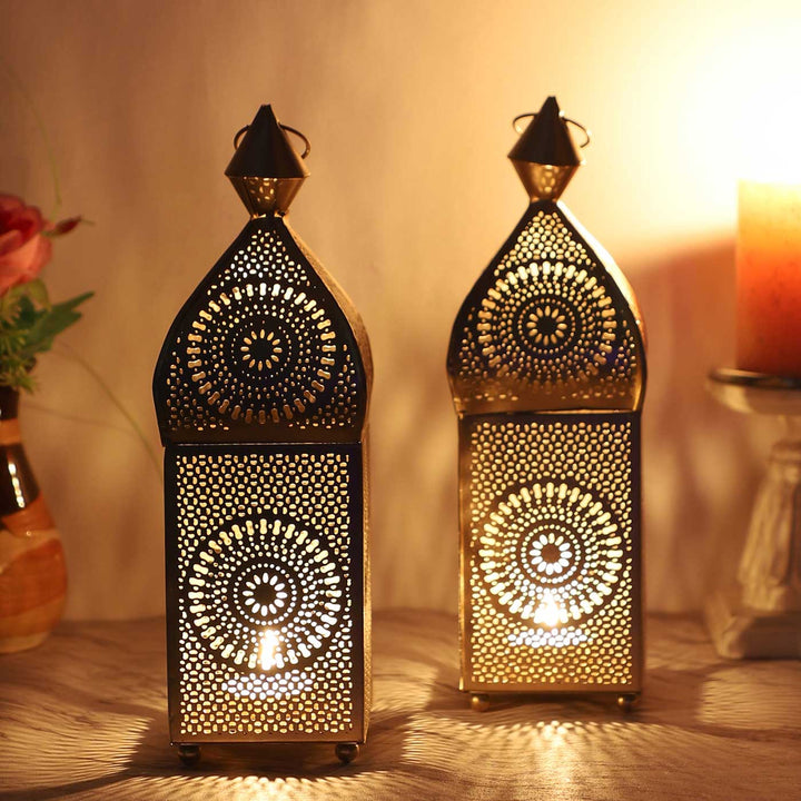 Handmade Hanging Etching Square Lantern Tealight Holder | Set of 2