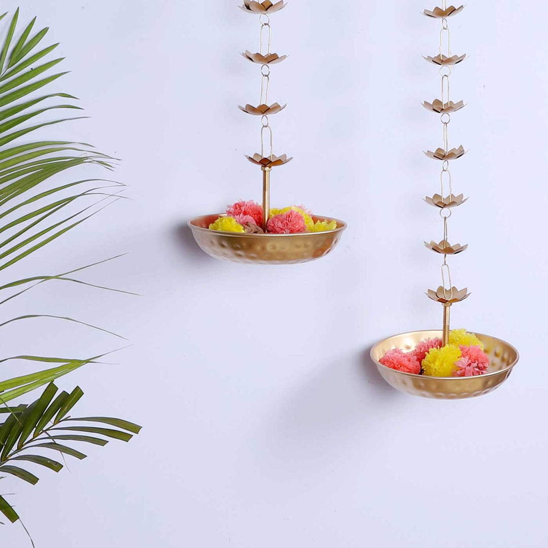 Handmade Hanging Flower Urli With Stand | Set of 2