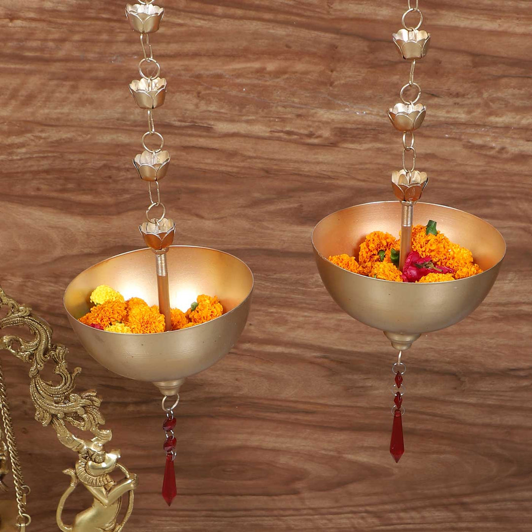 Handmade Hanging Gold Bowl Urli | Set of 2