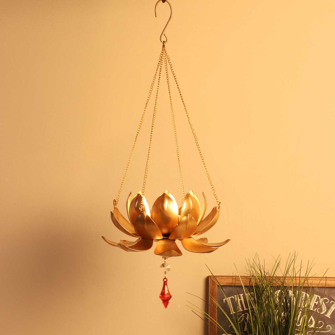 Handmade Hanging Lotus with Beads Tealight Holder