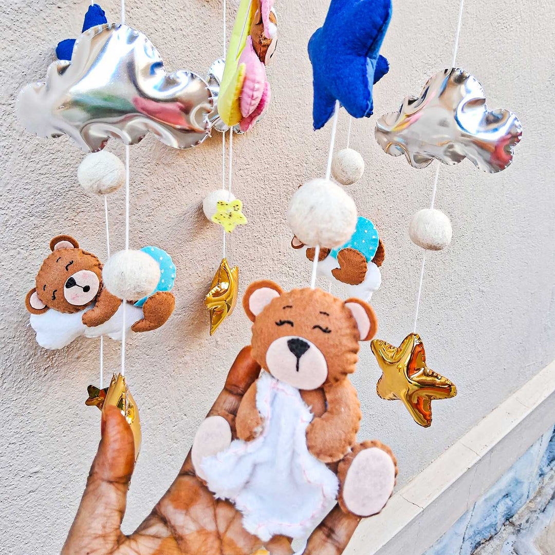 Happy Teddy Themed Felt Cot Mobile For Kids