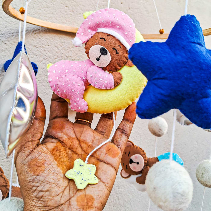 Happy Teddy Themed Felt Cot Mobile For Kids