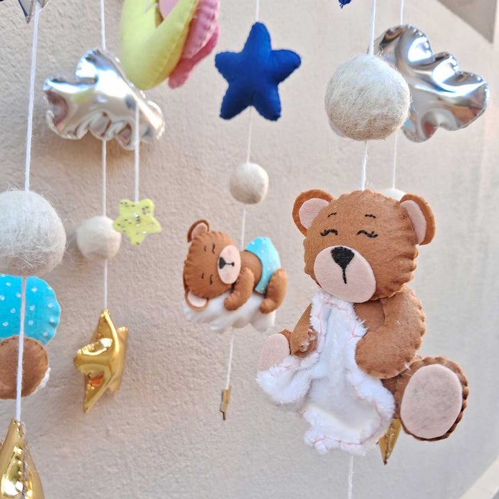 Happy Teddy Themed Felt Cot Mobile For Kids