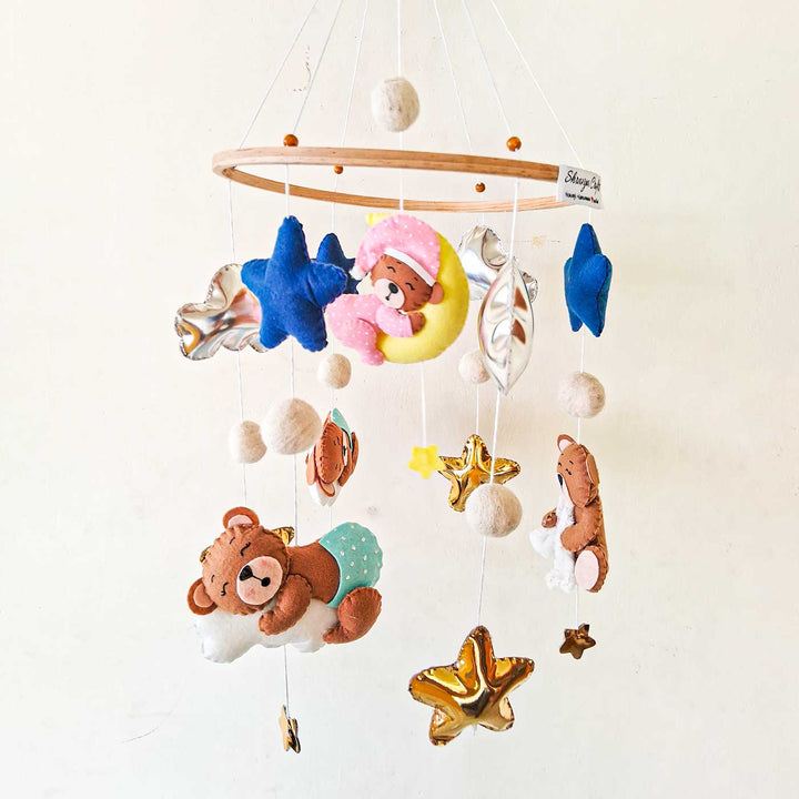 Happy Teddy Themed Felt Cot Mobile For Kids