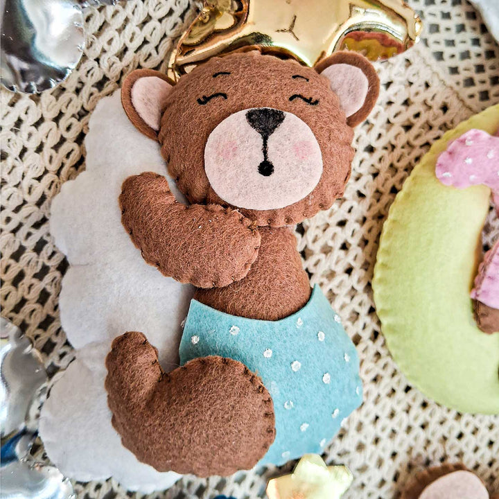 Happy Teddy Themed Felt Cot Mobile For Kids