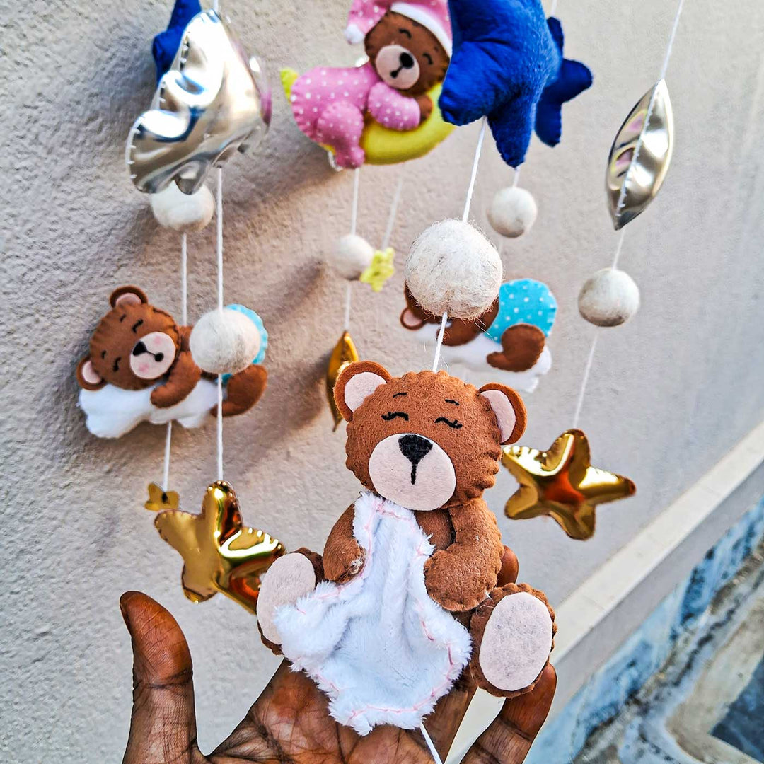 Happy Teddy Themed Felt Cot Mobile For Kids