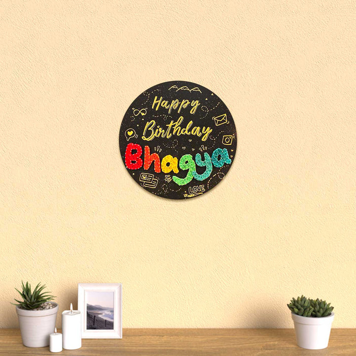 Personalized String Art "Happy Birthday" Round MDF Wood Name Plate