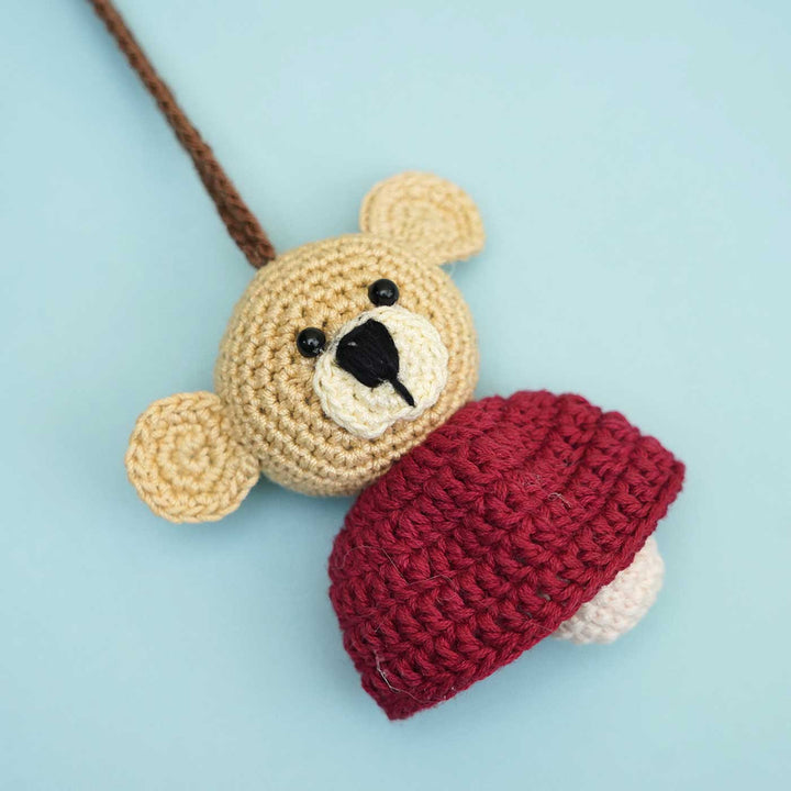 Handmade Crochet Teddy Hug Kids Lumba Rakhi With Roli Chawal