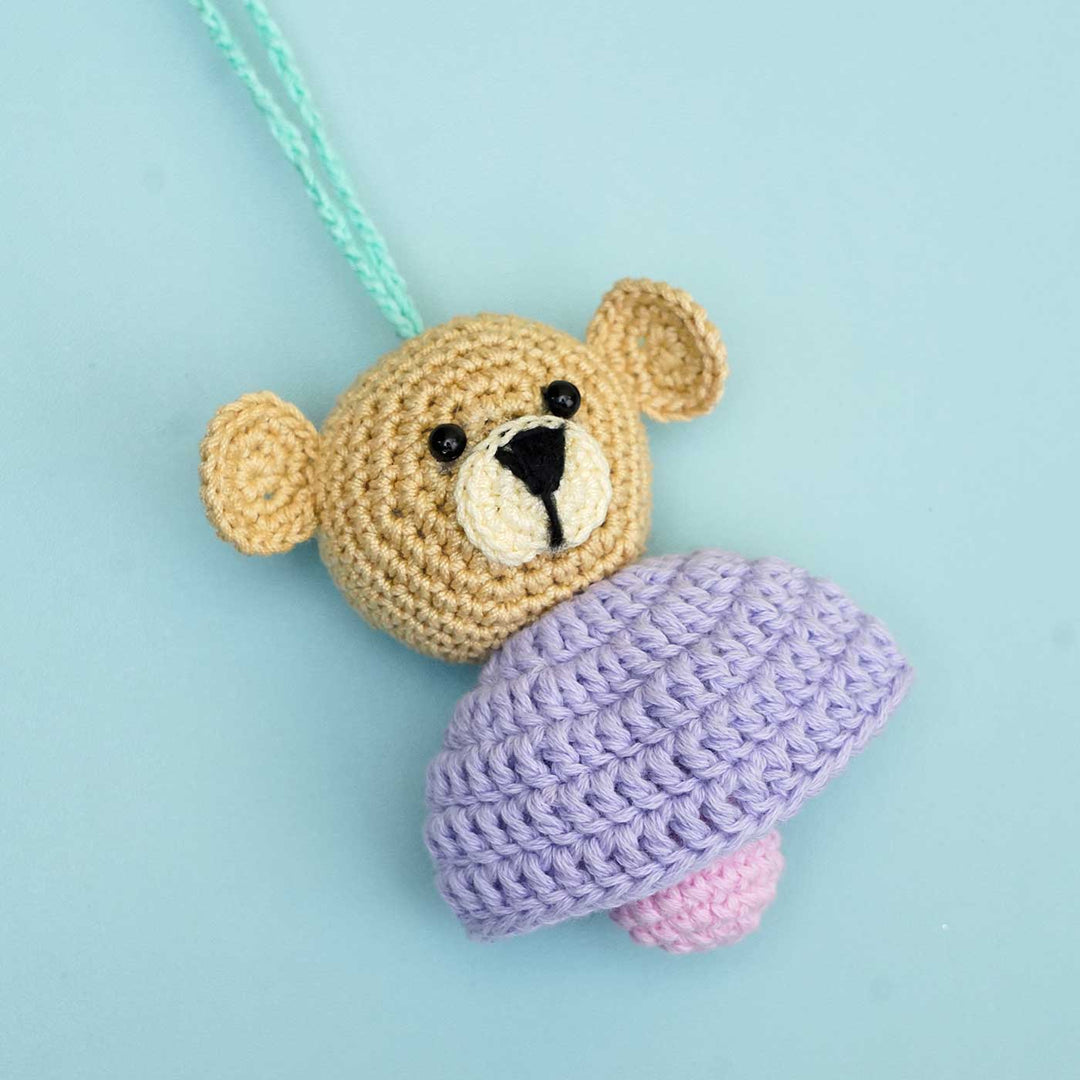 Handmade Crochet Teddy Hug Kids Lumba Rakhi With Roli Chawal