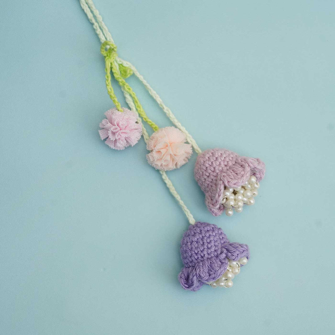 Handmade Crochet Forever Flowers Kids Lumba Rakhi With Roli Chawal