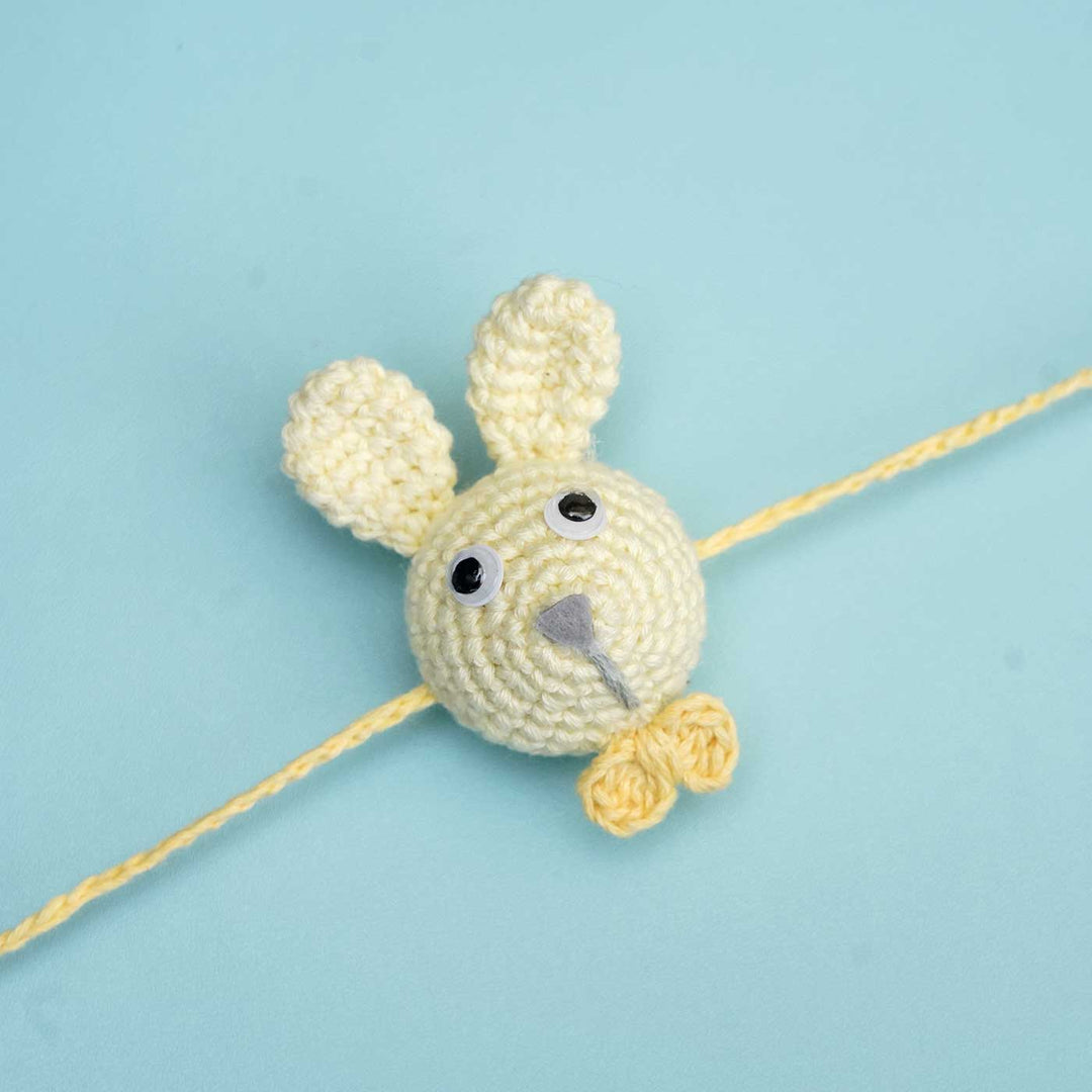 Handmade Crochet Hunny Bunny Kids Lumba Rakhi With Roli Chawal