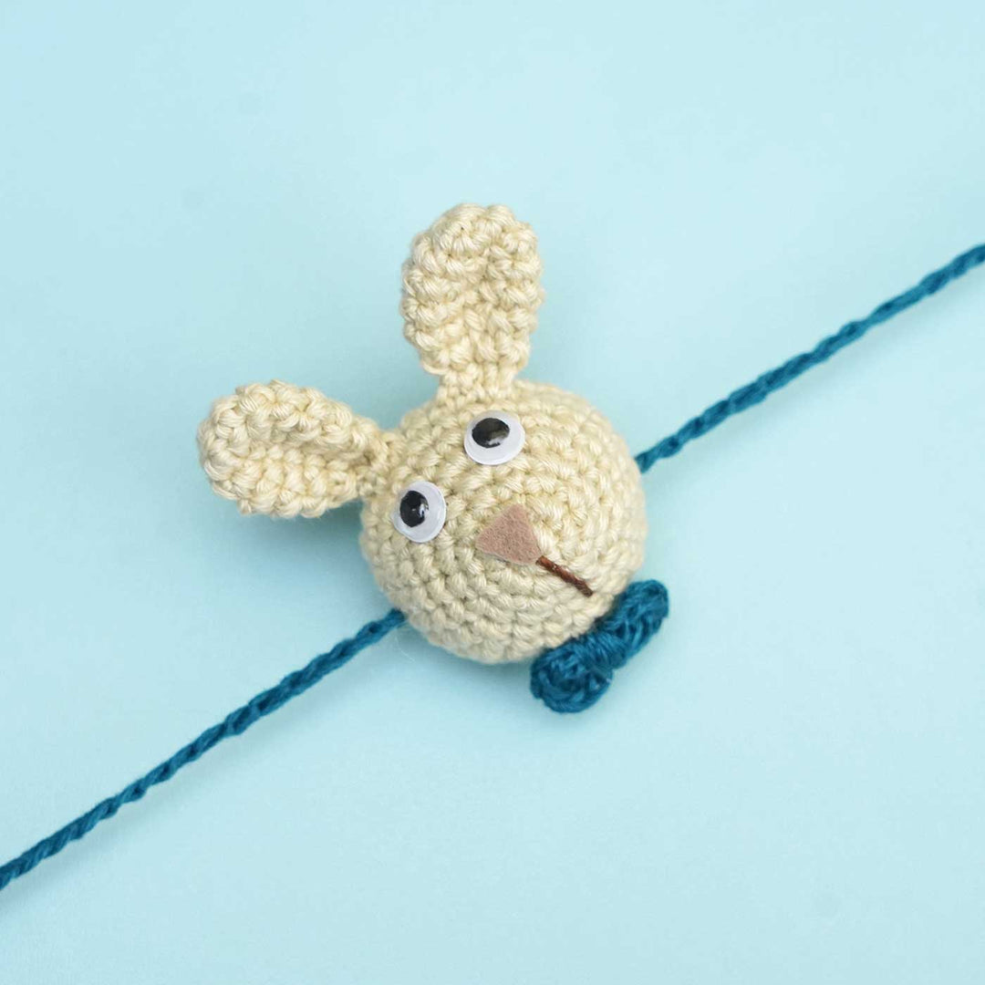 Handmade Crochet Hunny Bunny Kids Lumba Rakhi With Roli Chawal