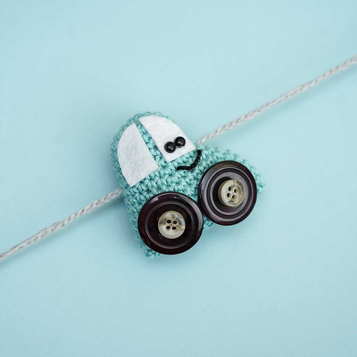 Handmade Crochet Crazy Cars Kids Rakhi With Roli Chawal