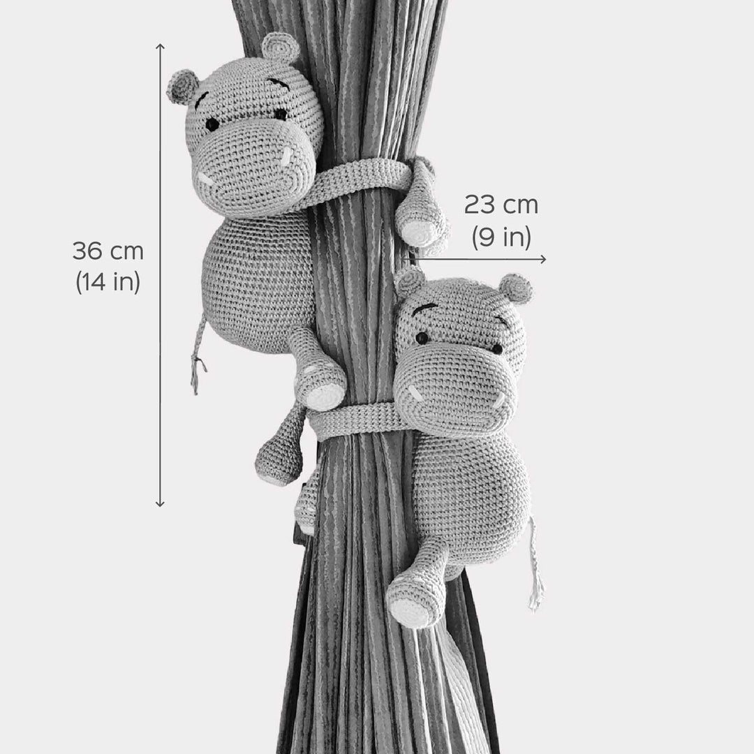 Handmade Crochet Hippo Curtain Tie for Newborns