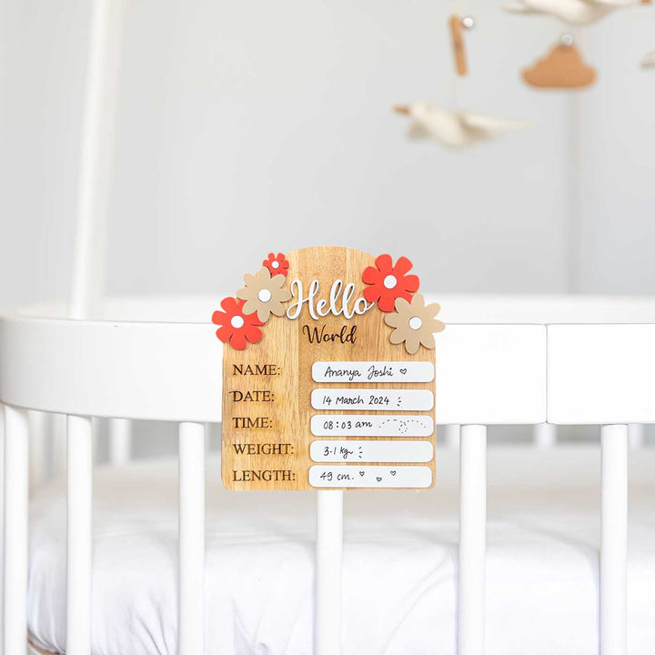 Personalized Hello World Baby Announcement MDF Wood Name Plate