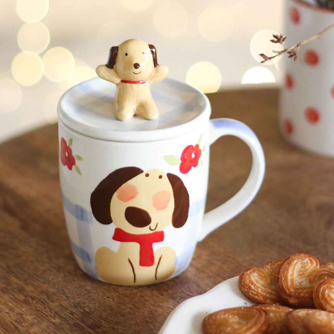 Hand-Painted Hey Buddy Puppy Mug With Lid