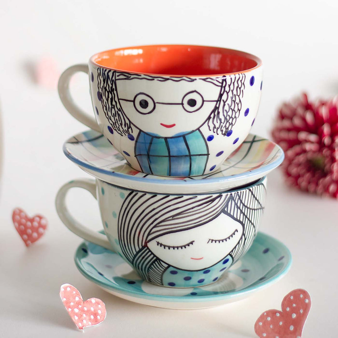 Handmade His & Her Morning Teacups & Saucers Set | Set Of 2