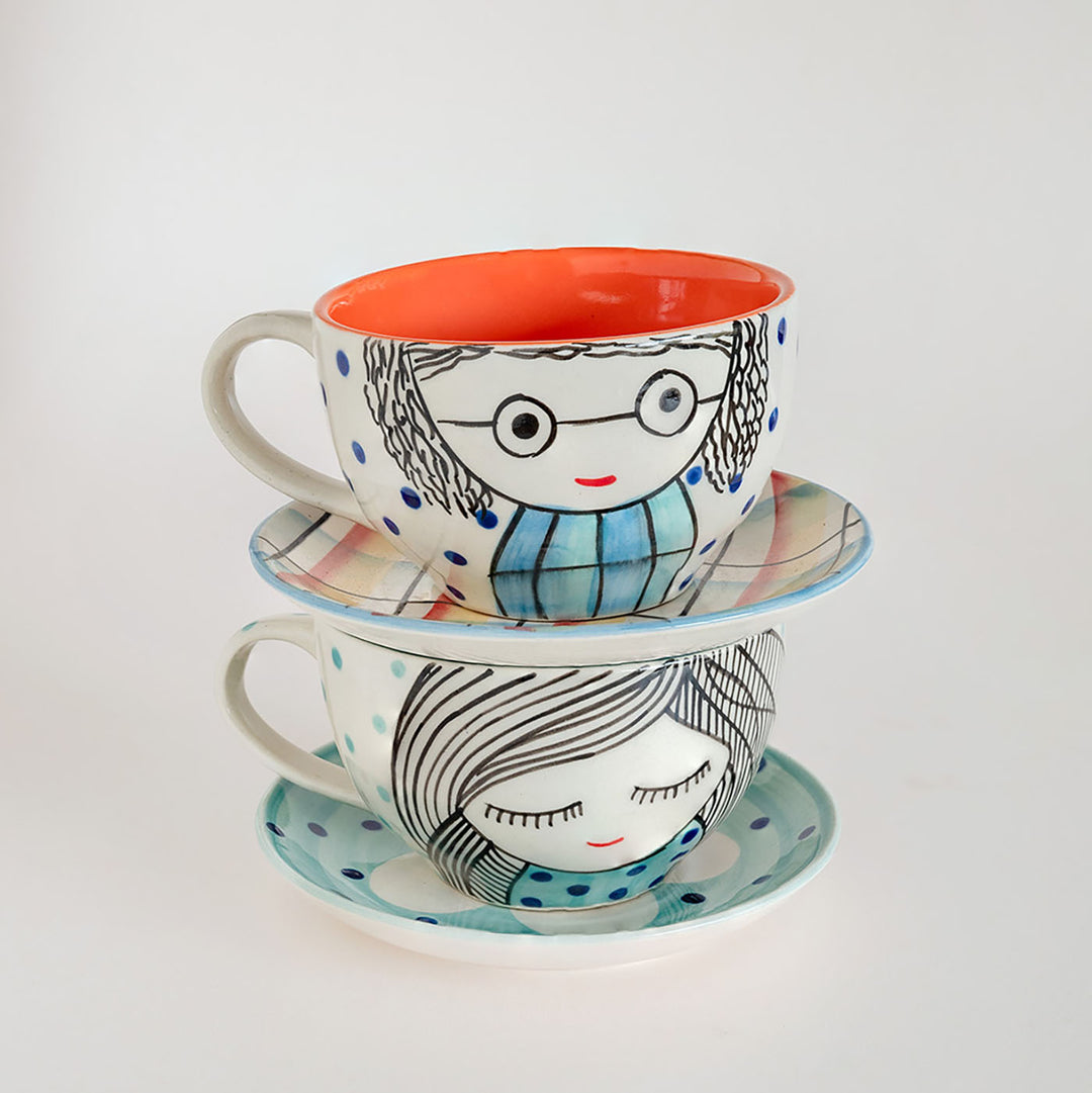 Handmade His & Her Morning Teacups & Saucers Set | Set Of 2