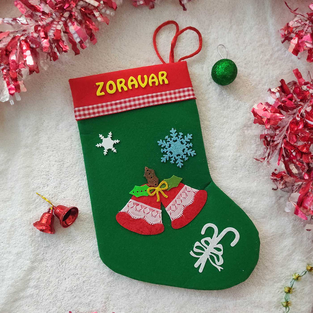 Personalized Red Holly Bells Felt Stockings For Christmas Decoration