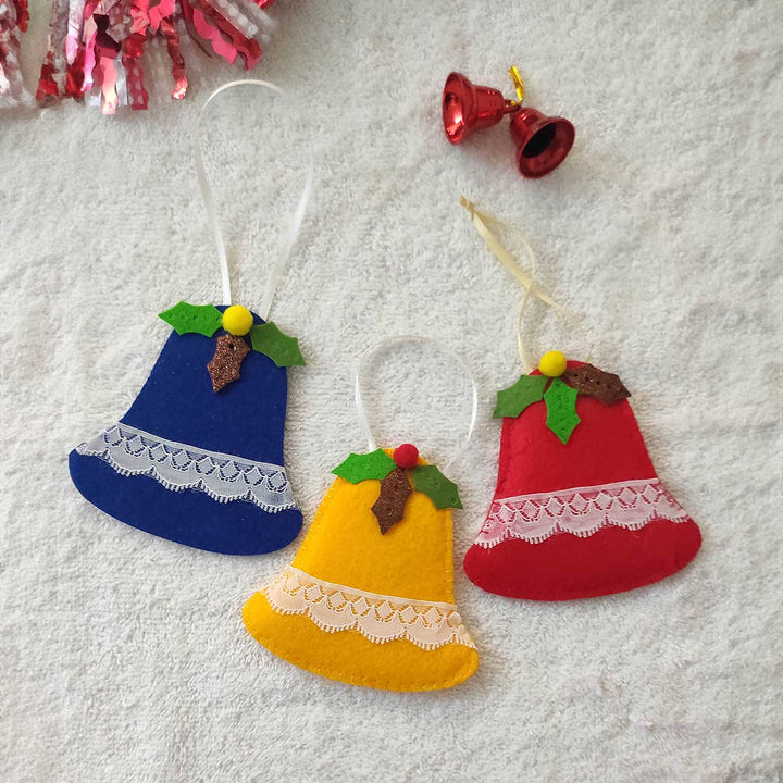 Handmade Holly Bell Felt Ornaments For Christmas Tree Decoration | Set Of 3