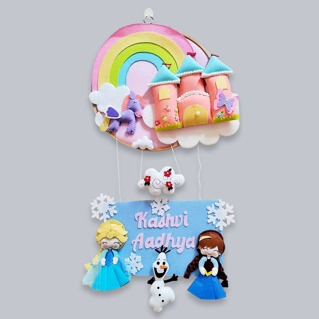 Personalized Anna And Elsa Theme Felt Kids Name Plate For Siblings