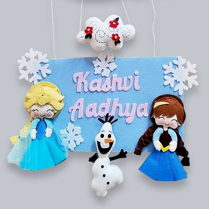 Personalized Anna And Elsa Theme Felt Kids Name Plate For Siblings