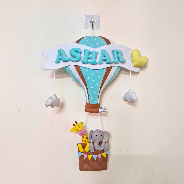 Personalized Elephant And Giraffe In Hot Air Balloon Felt Kids Name Plate For Kids